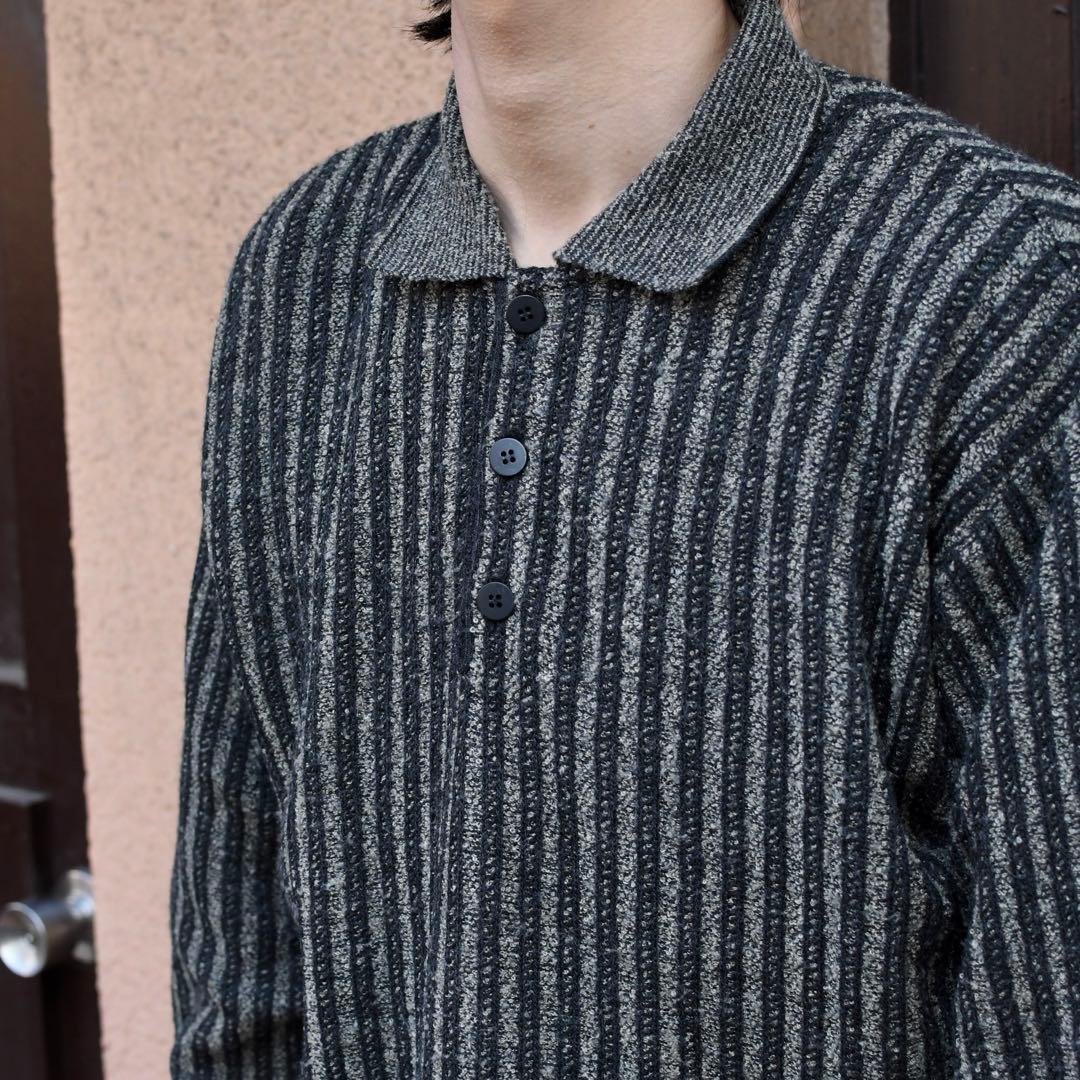 古着 ストライプ ニットポロ ニット セーター デザインニット チャコールグレー