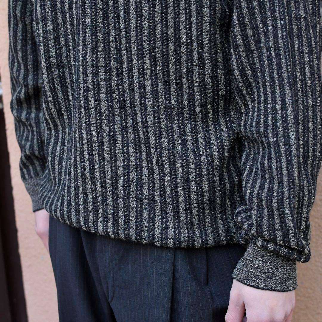 古着 ストライプ ニットポロ ニット セーター デザインニット チャコールグレー