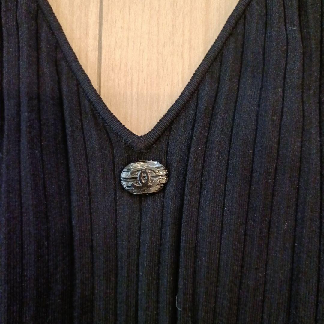 CHANEL 黒 プリーツ 半袖ワンピース 36