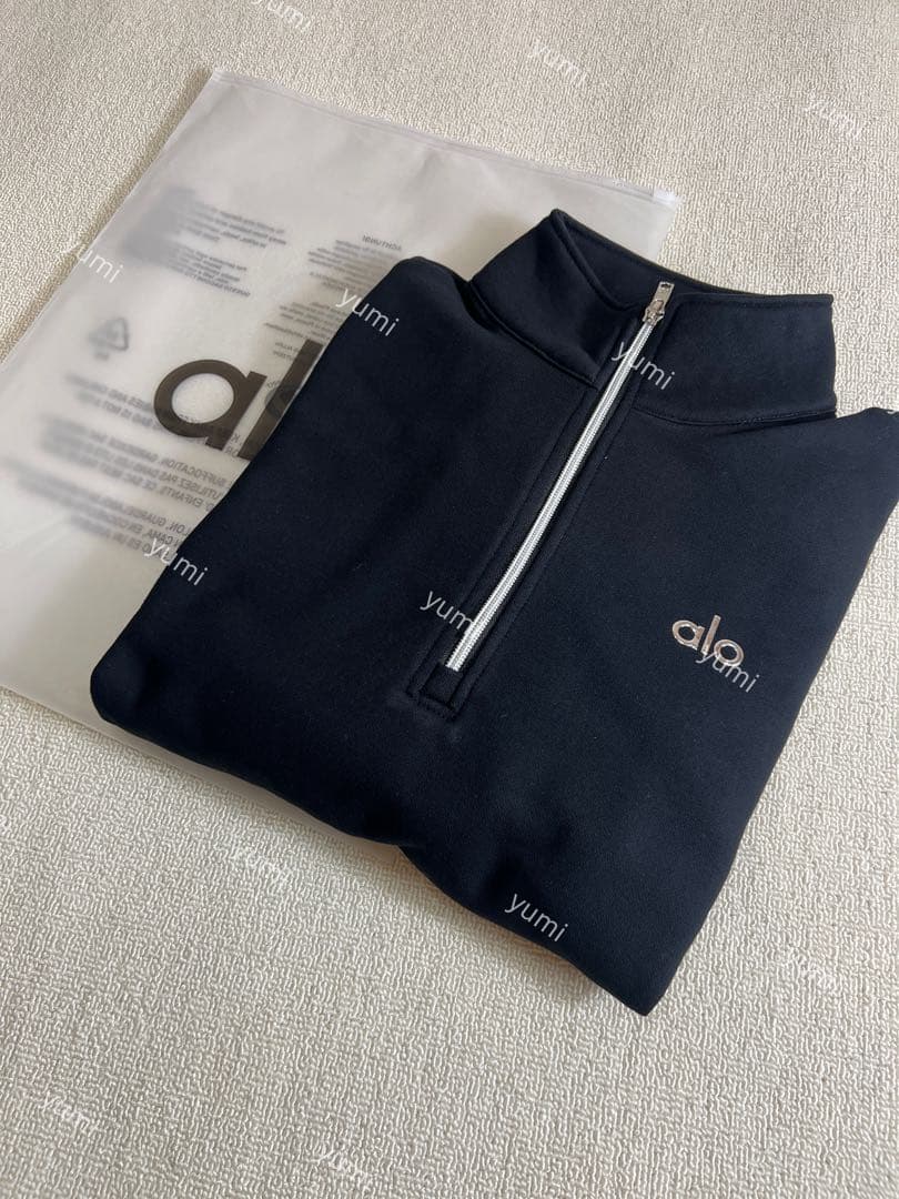 alo ブラックジップ トレーナー裏起毛SML