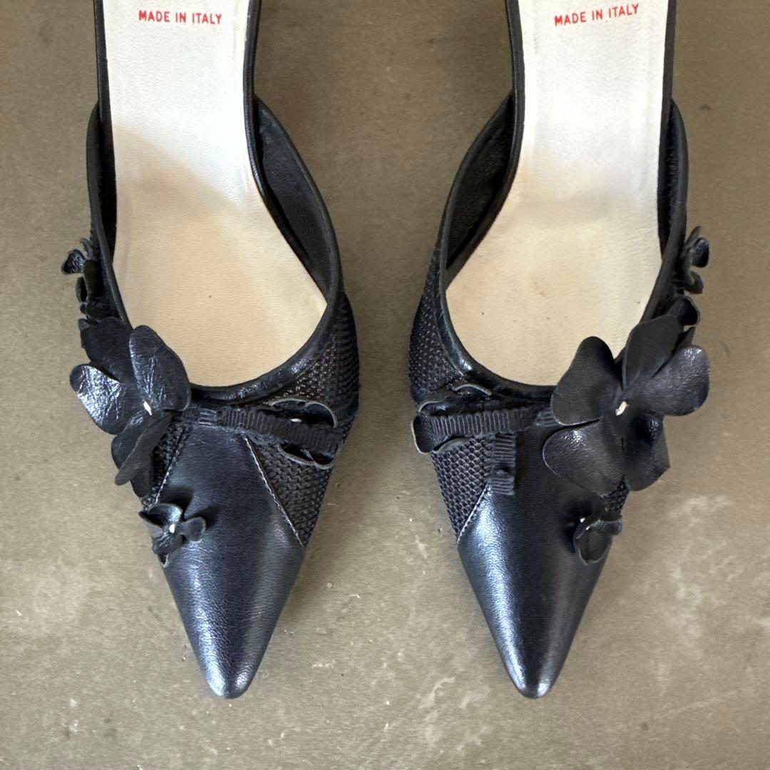 MiuMiu ミュウミュウ　archive　パンプス 　ミュール　レザーフラワー