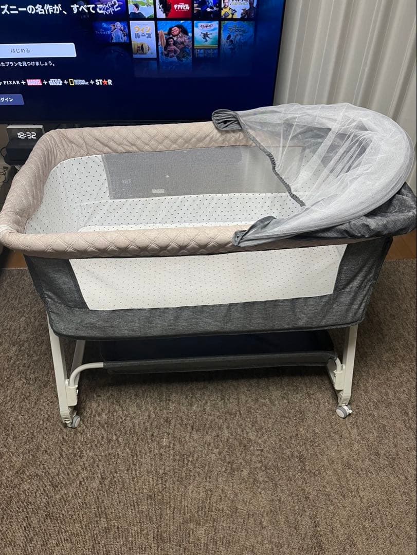 KiNO LiNPO ベビーベッド 蚊帳 収納バスケット 収納ケース付き