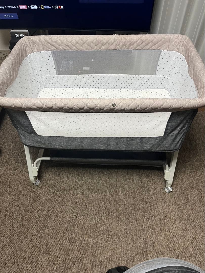 KiNO LiNPO ベビーベッド 蚊帳 収納バスケット 収納ケース付き