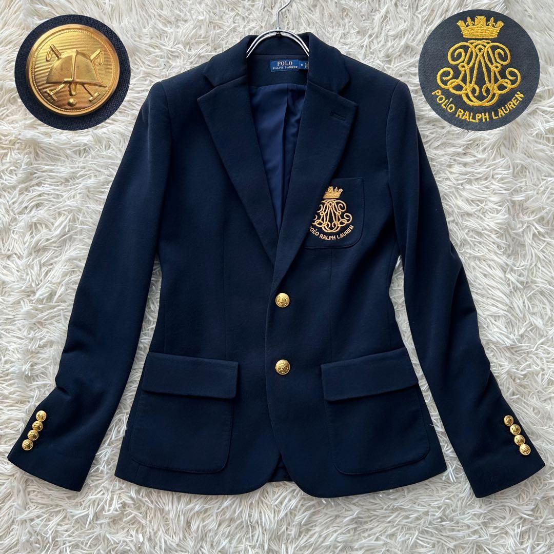 ✨美品✨ ポロラルフローレン テーラードジャケット 紺ブレ エンブレム刺繍
