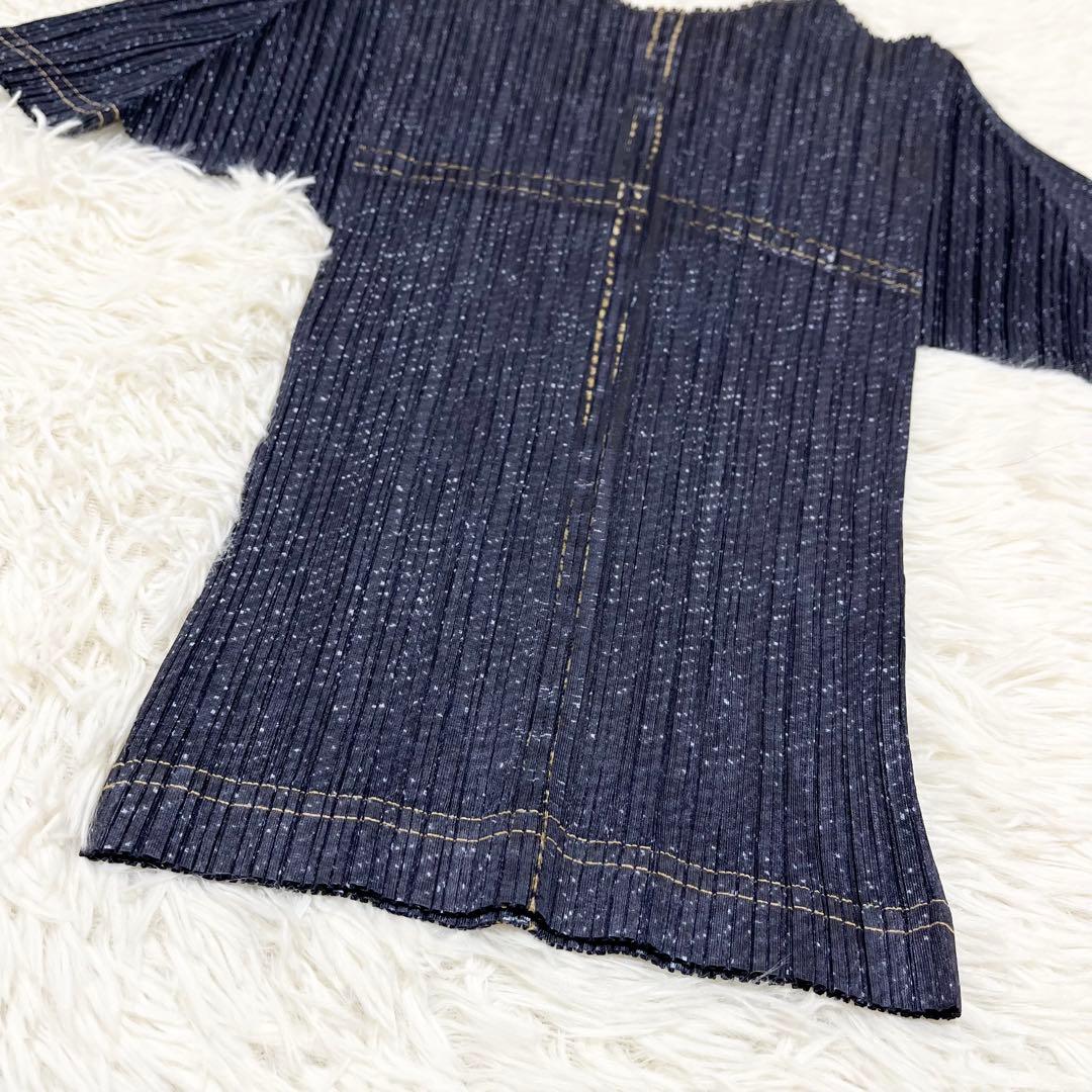 美品　PLEATS PLEASE セットアップ デニム転写 トップス　ロング丈