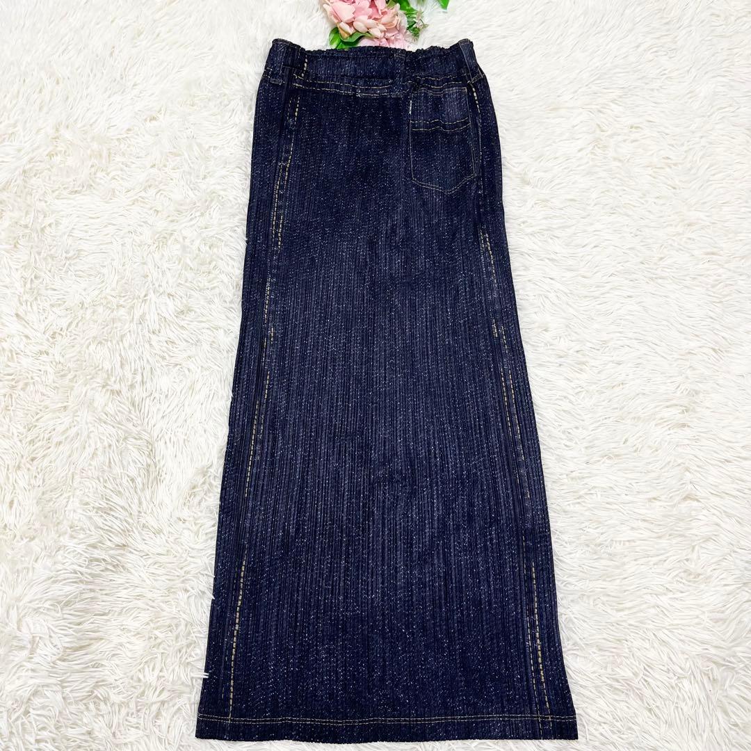 美品　PLEATS PLEASE セットアップ デニム転写 トップス　ロング丈