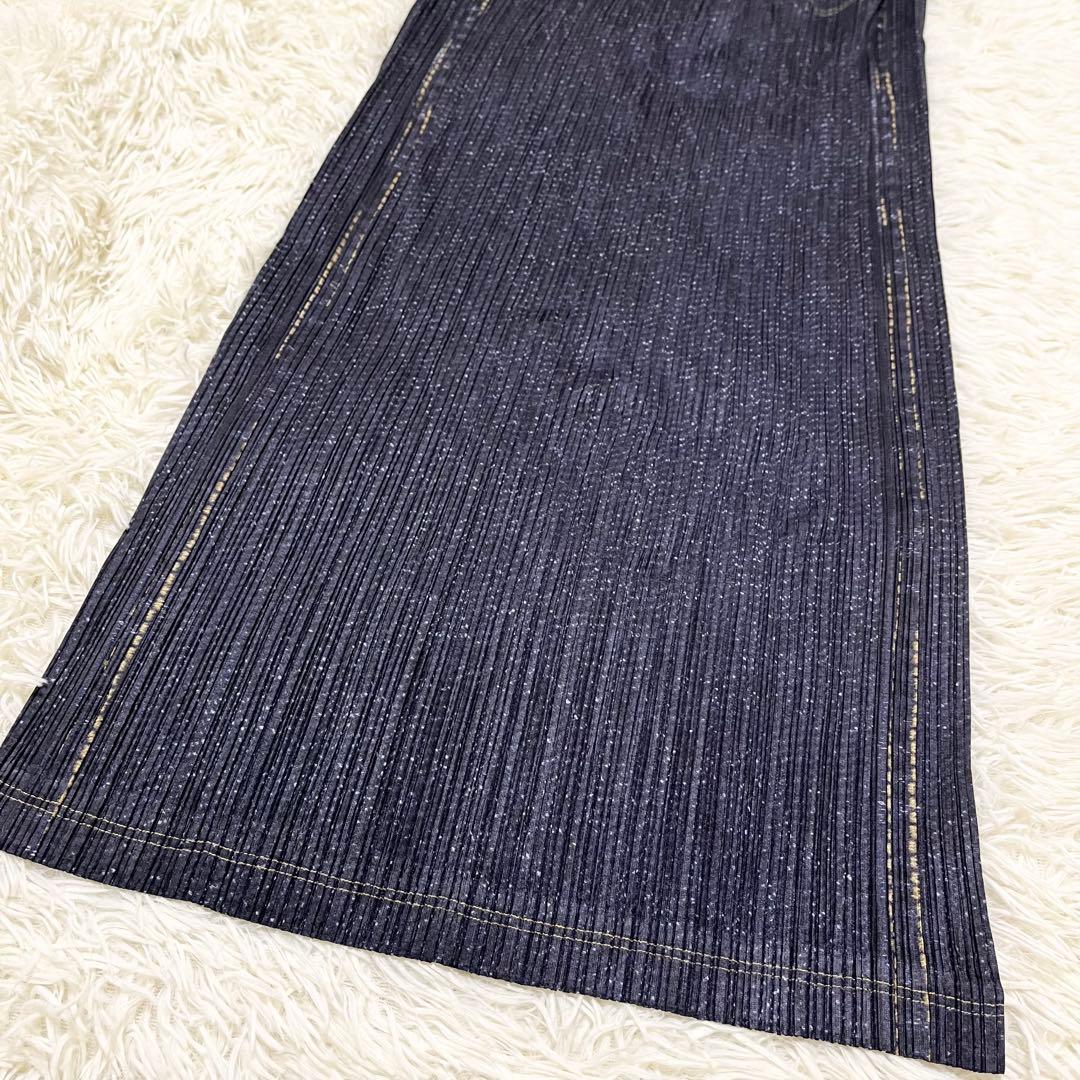 美品　PLEATS PLEASE セットアップ デニム転写 トップス　ロング丈