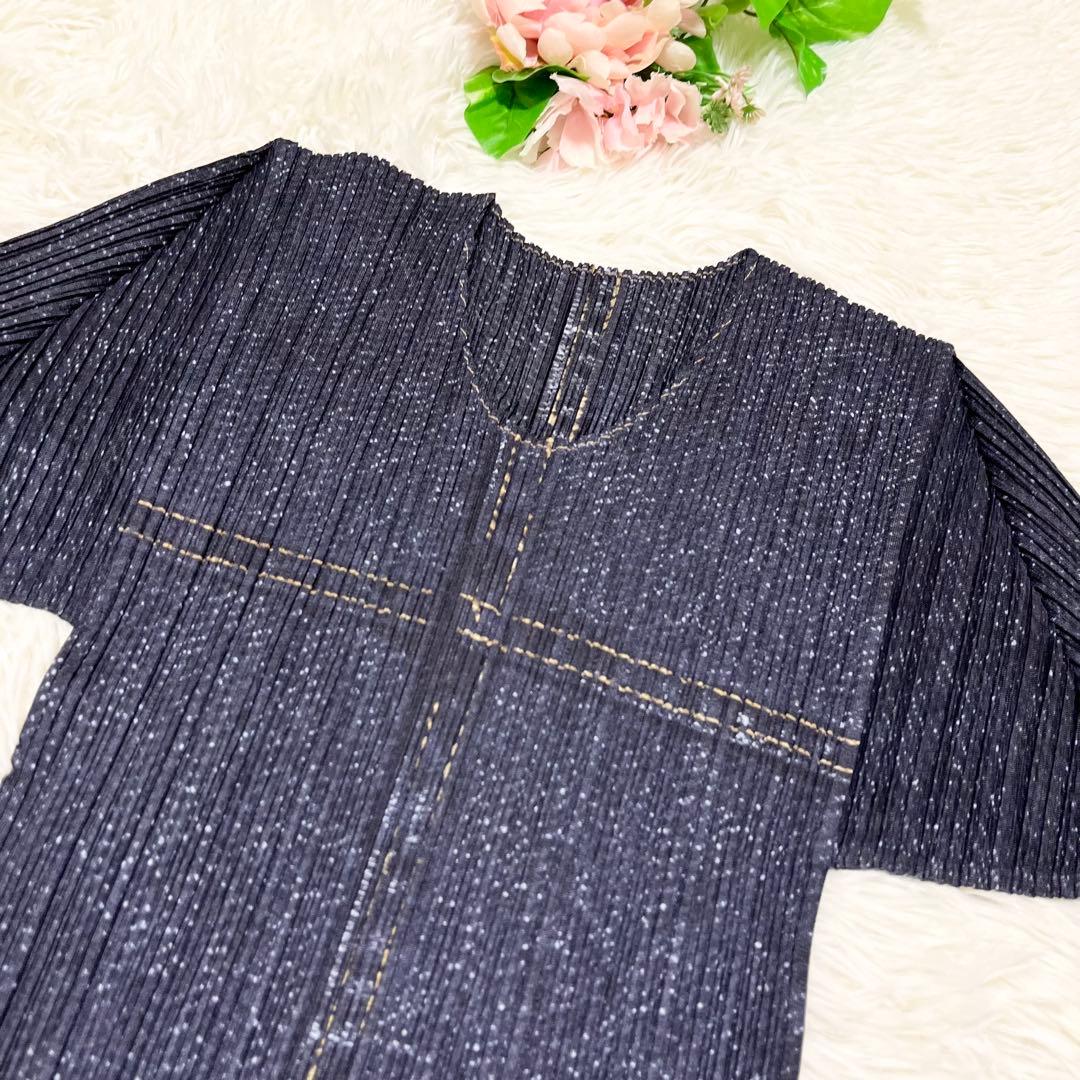 美品　PLEATS PLEASE セットアップ デニム転写 トップス　ロング丈