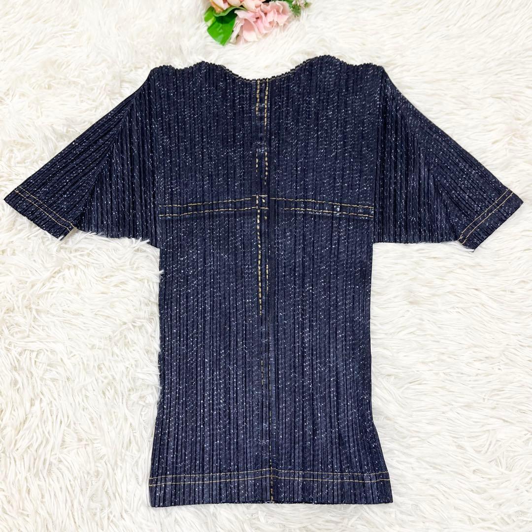 美品　PLEATS PLEASE セットアップ デニム転写 トップス　ロング丈