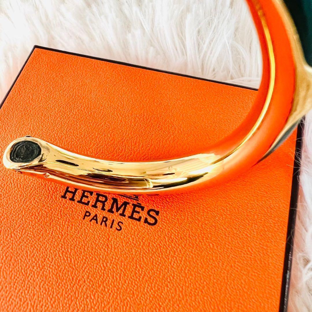 ✨美品✨HERMES　エルメス　バングル　フープ　レザーxイエローゴールド