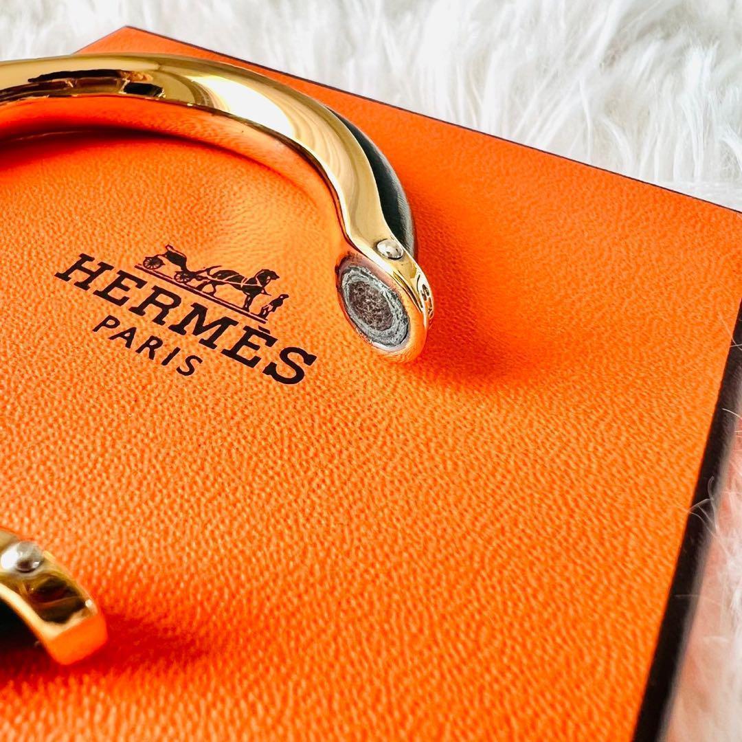 ✨美品✨HERMES　エルメス　バングル　フープ　レザーxイエローゴールド