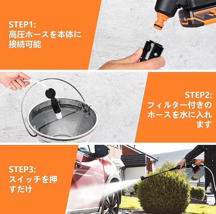 高圧洗浄機 コードレス 20V 2.45MPa 家庭用 充電バッテリー付き