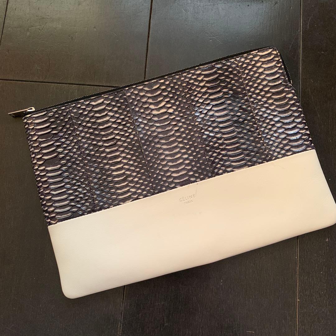 【希少】セリーヌ　パイソン　ラムスキン　ソロクラッチ　バイカラー　ポーチ