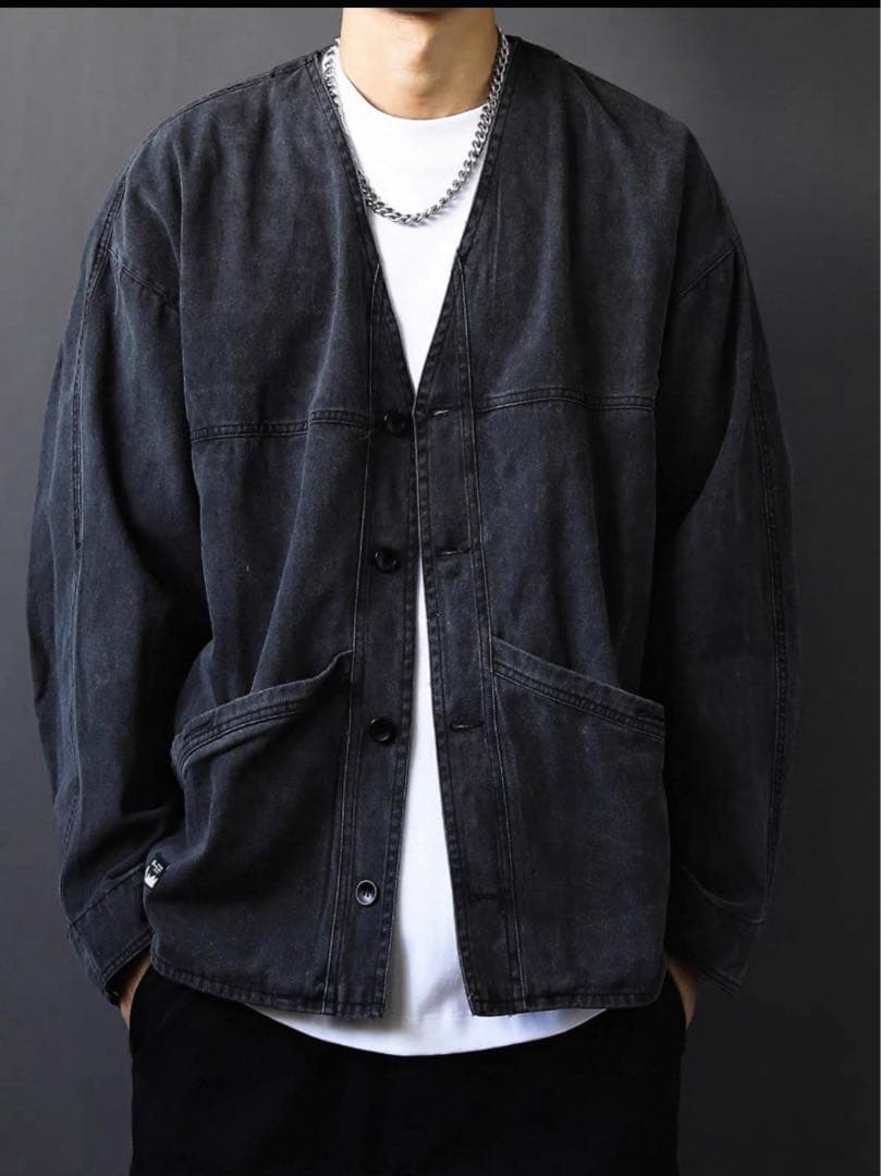 メカジシンプル無地ローブジャケットメンズゆったり多機能アウター秋純綿コートXL