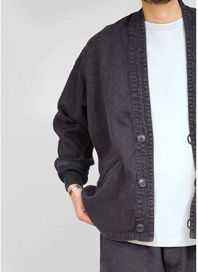 メカジシンプル無地ローブジャケットメンズゆったり多機能アウター秋純綿コートXL