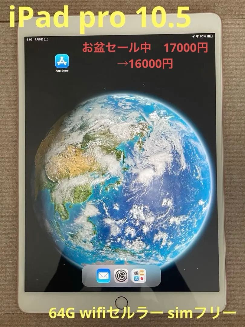 【美品】iPad Pro 10.5 Wi-Fi+セルラー64G SIMフリー