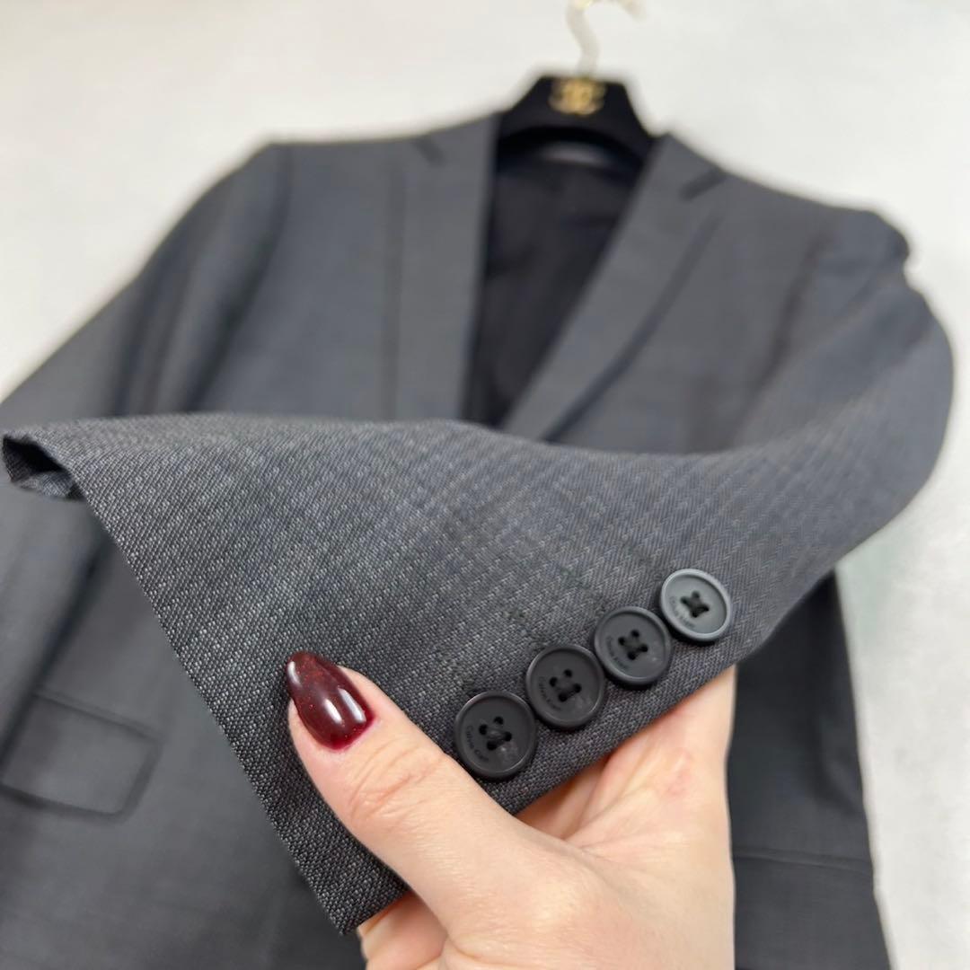 K587 美品 S カルバンクライン 肩パット入り スーツ上下 グレー メンズ