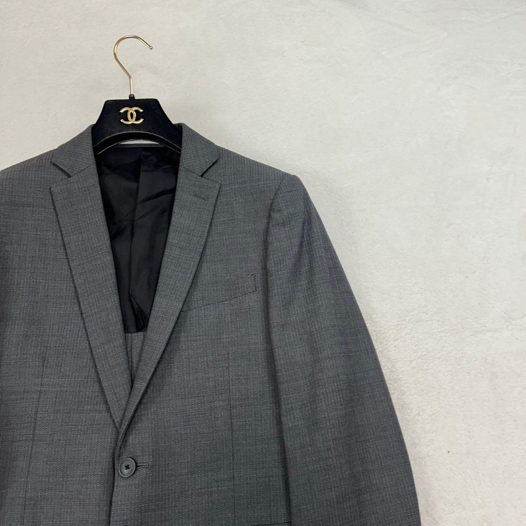 K587 美品 S カルバンクライン 肩パット入り スーツ上下 グレー メンズ