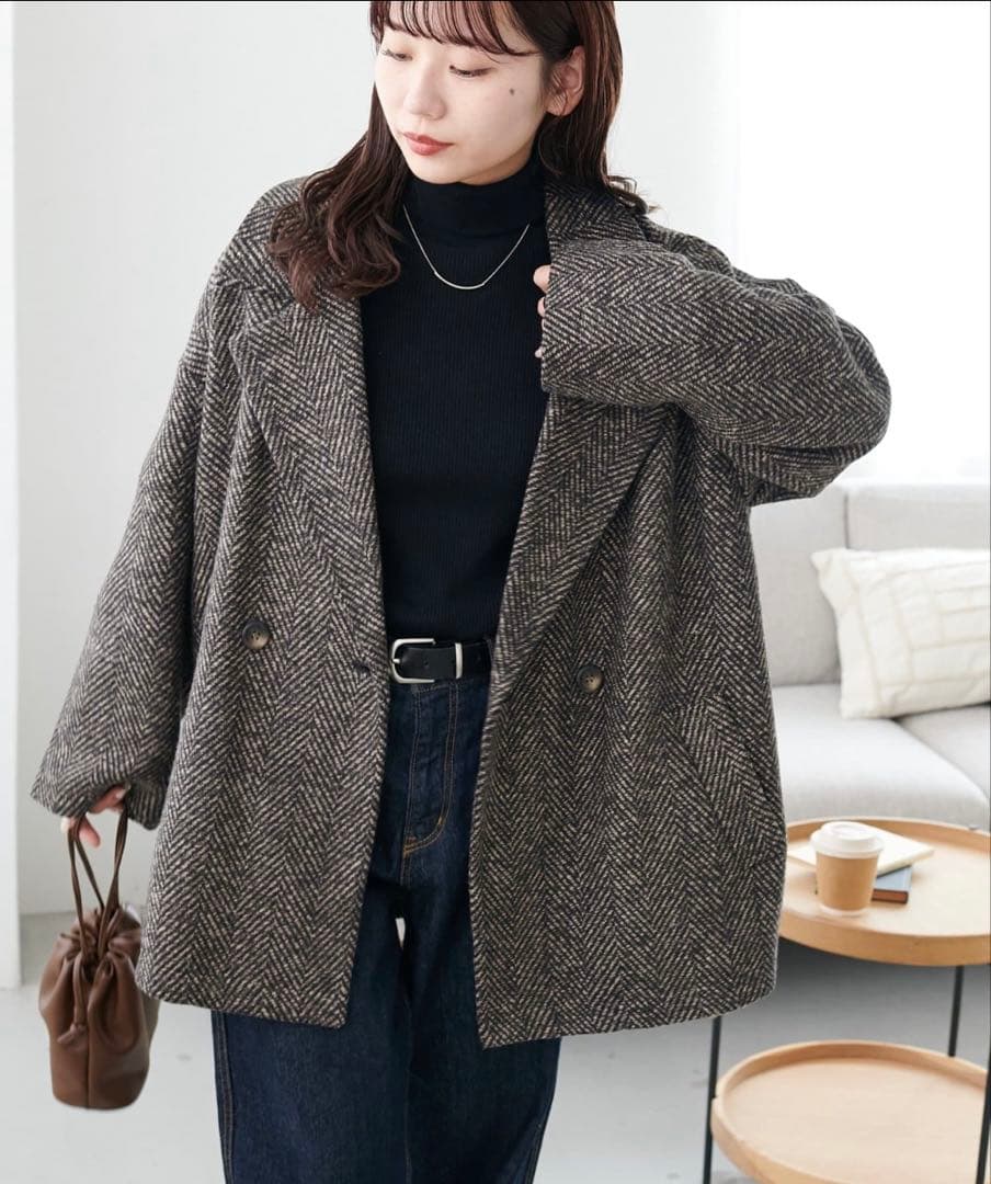 DISCOAT ディスコート ヘリンボーンダブルテラージャケット ブラウン F