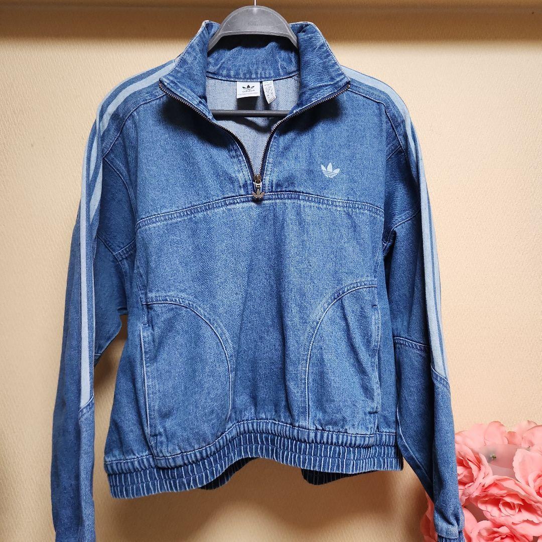 アディダス デニムクロップド トラックトップ ハーフジップ XL ジャケット
