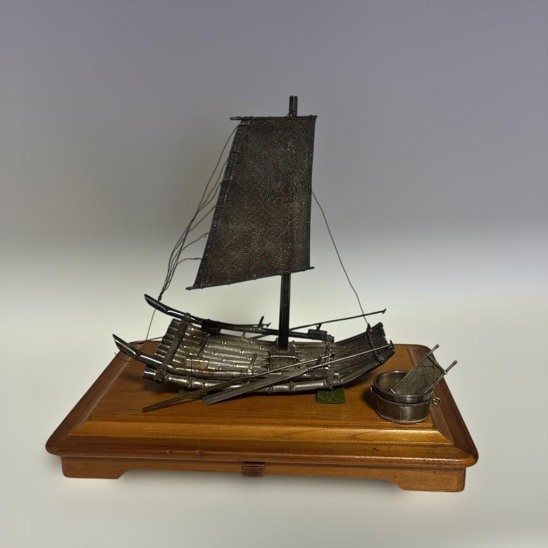 金属製帆船模型 木製台座付き
