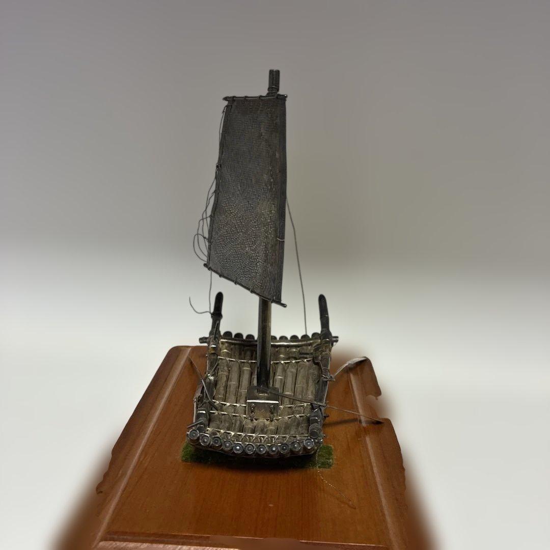 金属製帆船模型 木製台座付き