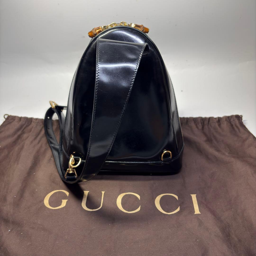 美品　グッチ ボディバッグ バンブー ワンショルダー 斜め掛け レザー ブラック