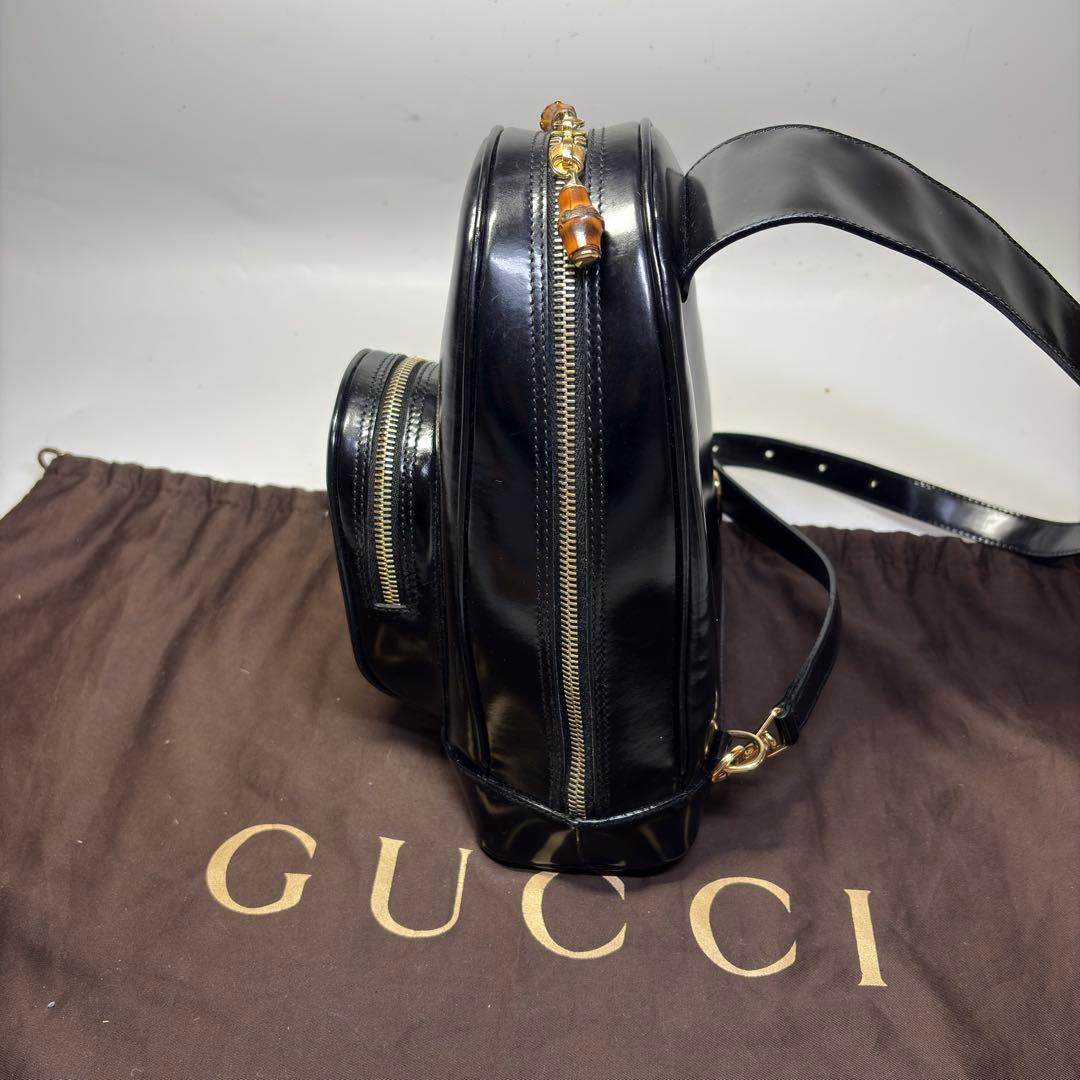 美品　グッチ ボディバッグ バンブー ワンショルダー 斜め掛け レザー ブラック