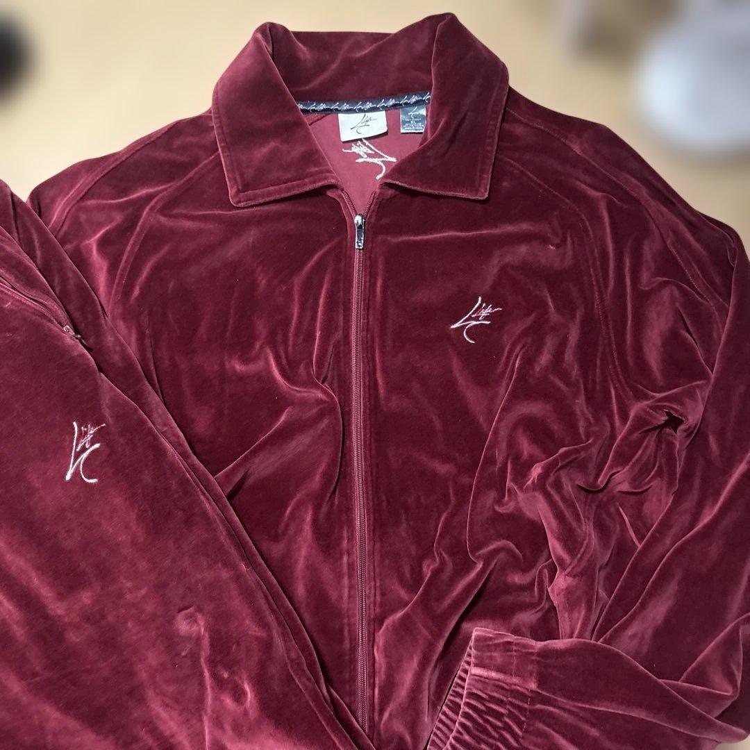 W*m様 ベロア　セットアップ　バーガンディ ベルベット ジャージセット