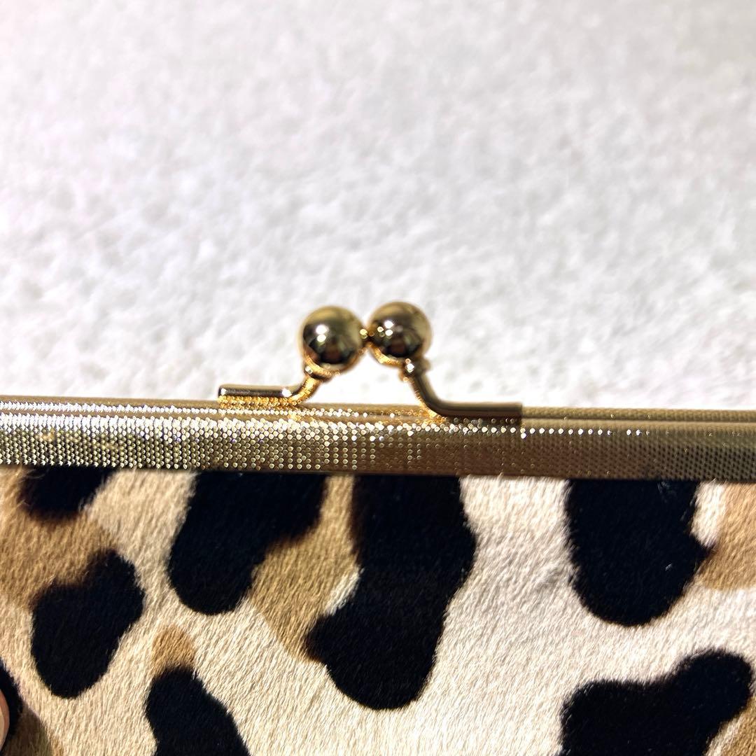 極美　未使　A.D.M.J エーディエムジェイ　がま口　財布　ハラコ　豹柄