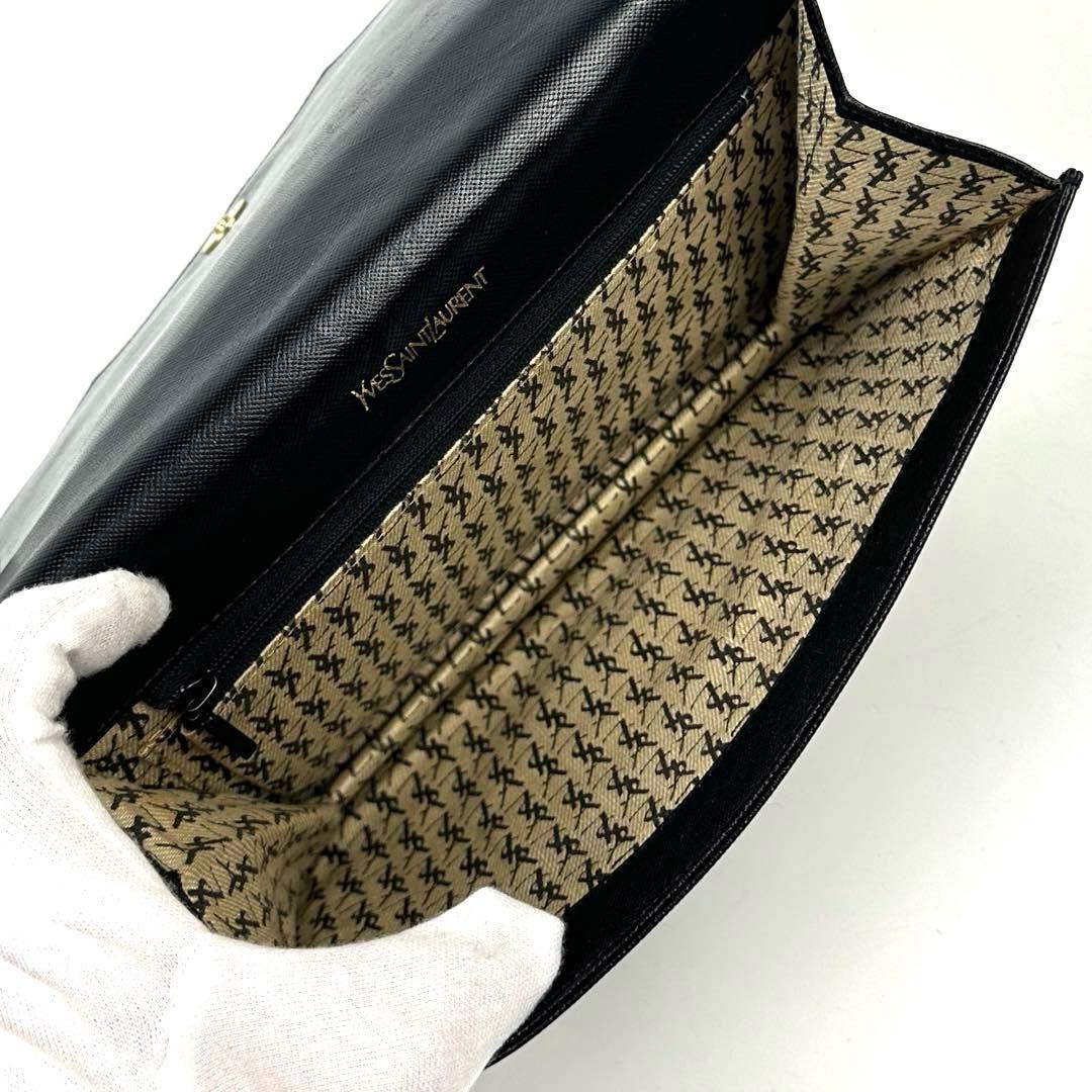 美品■イヴサンローラン　クラッチバッグ　YSL　裏地総柄　サフィアーノレザー　黒