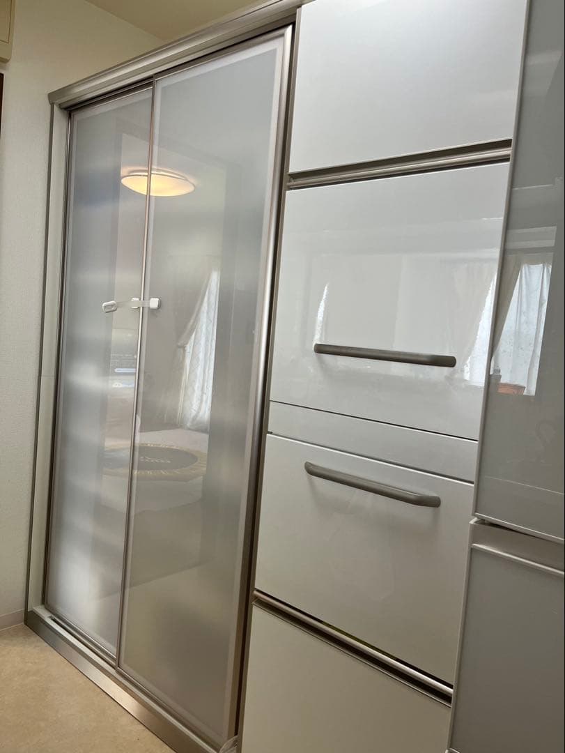 綾野製作所 食器棚レンジ台セット ホワイト スライドドア