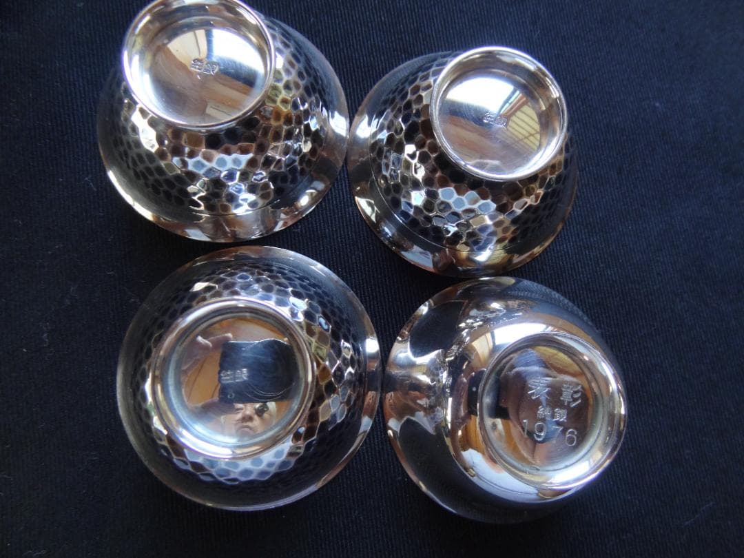 銀杯　純銀盃　純銀刻印　鎚目他　お猪口　4個　重量約67ｇ