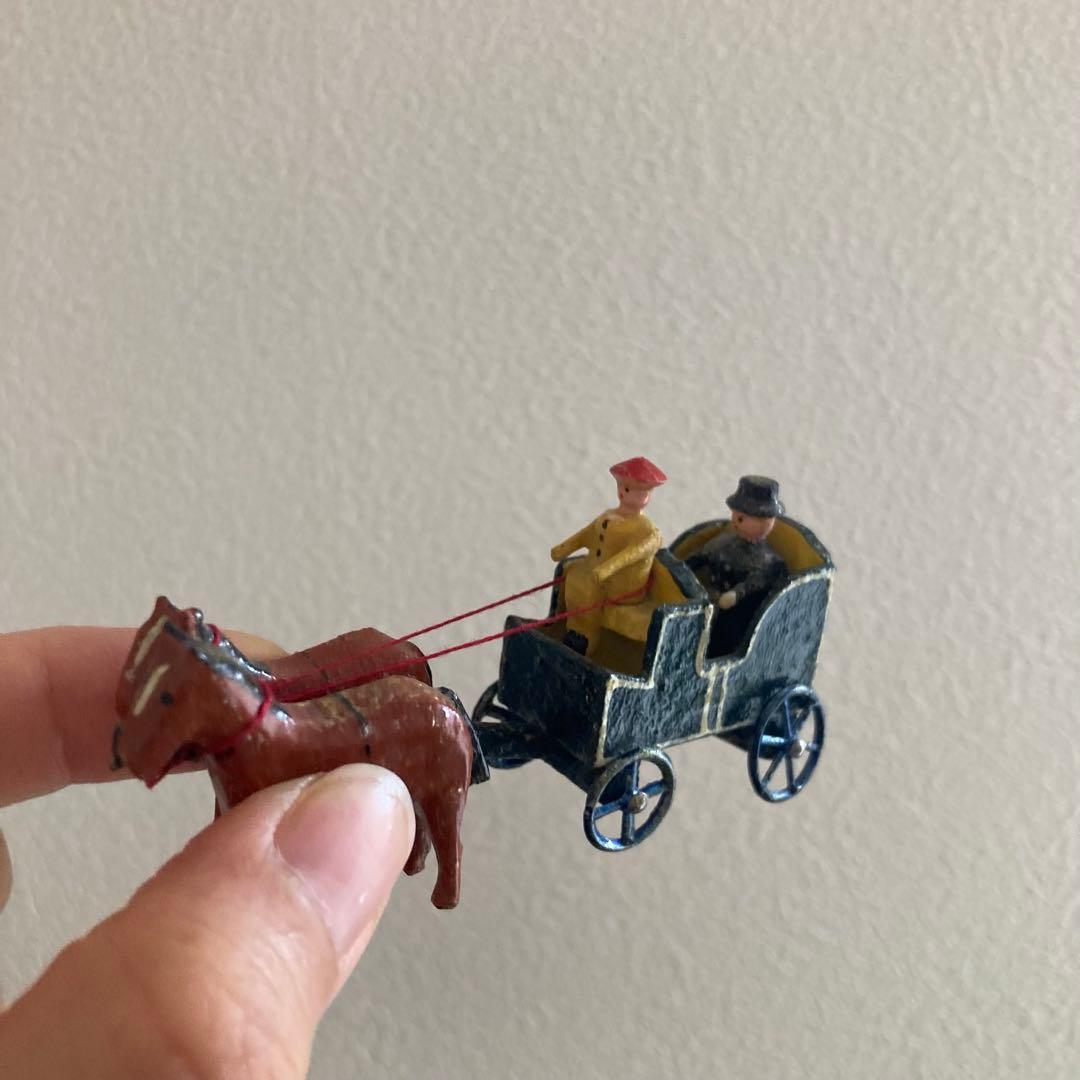 WF-35 ドイツアンティークミニチュア小さな小さな木製馬車＆素敵な建物のセット