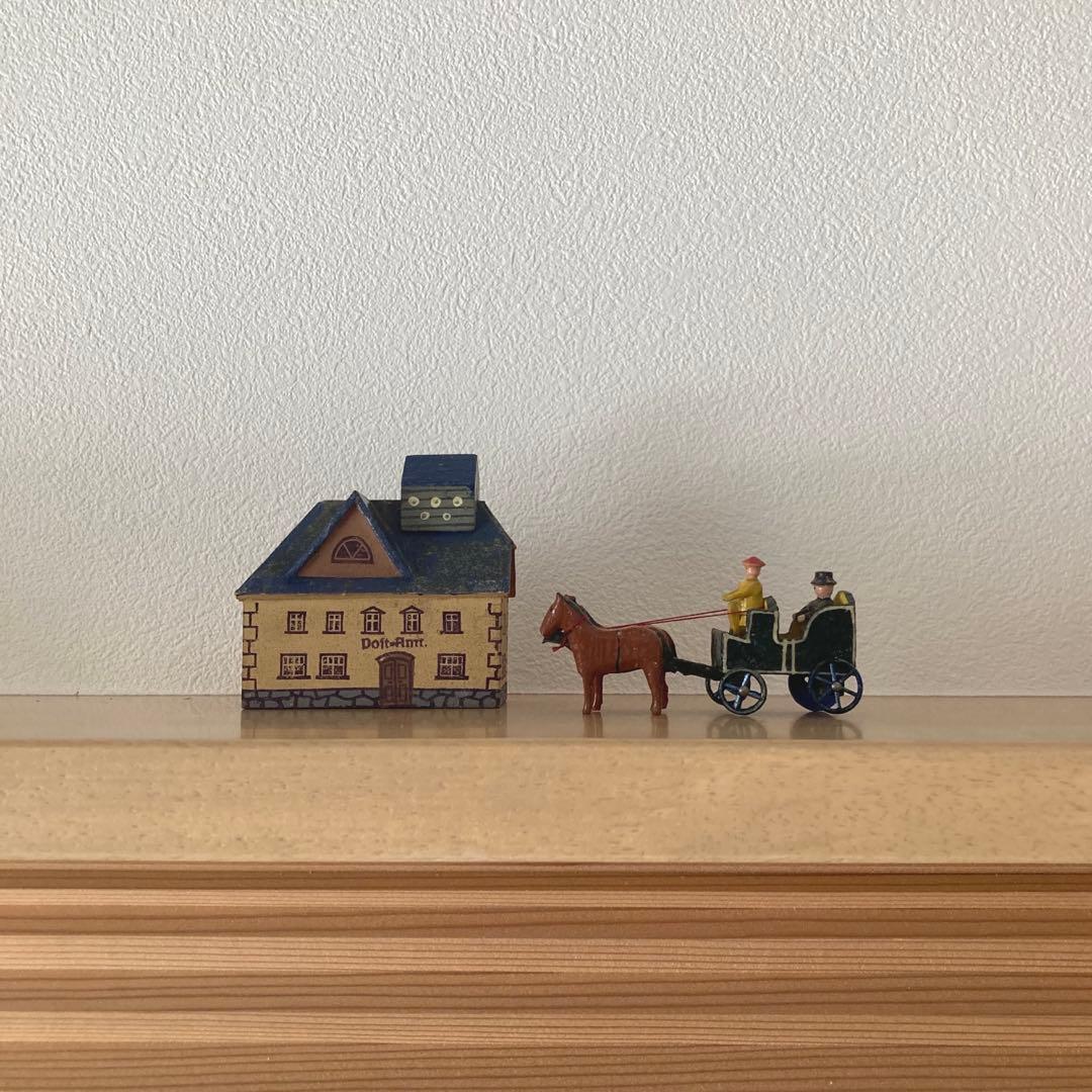 WF-35 ドイツアンティークミニチュア小さな小さな木製馬車＆素敵な建物のセット