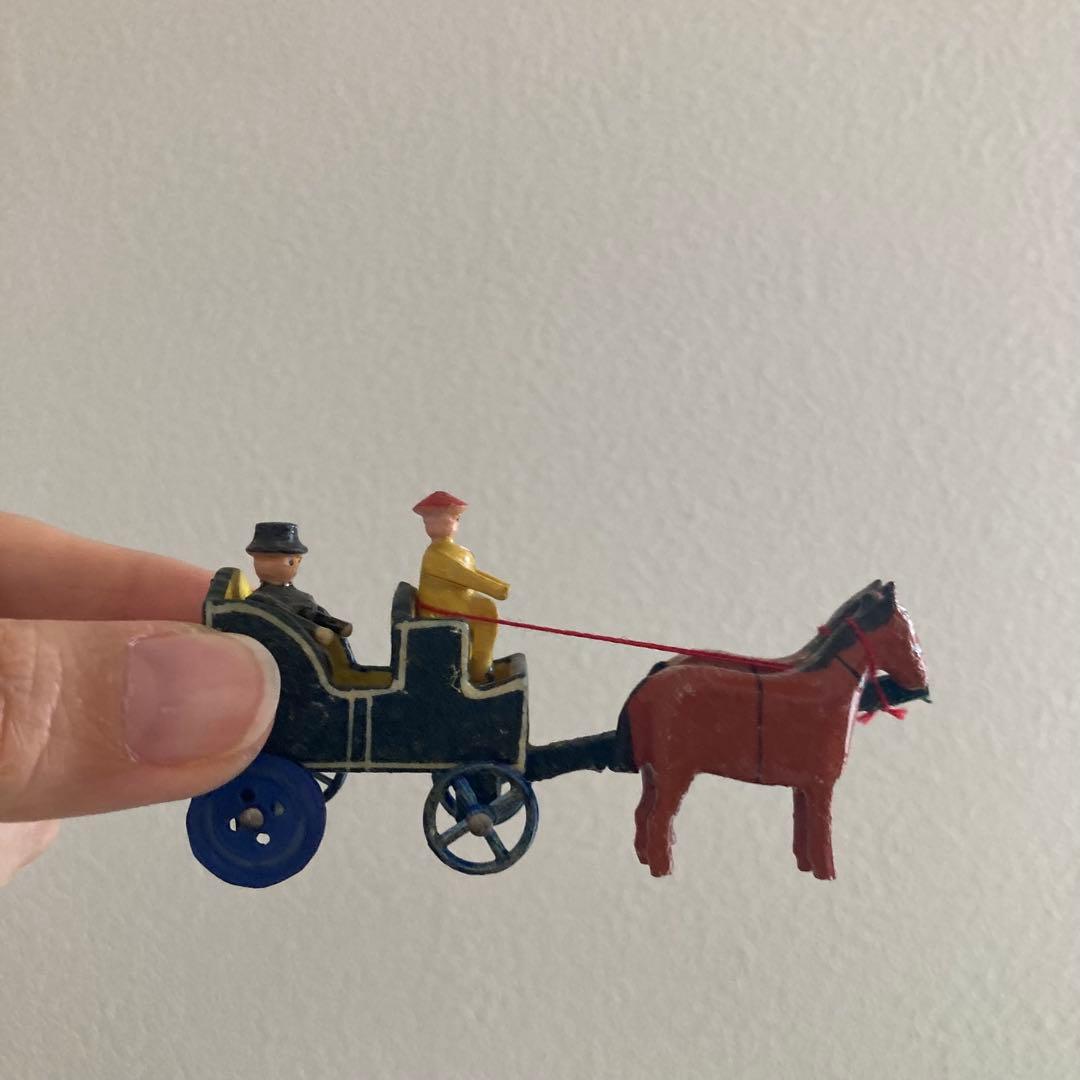 WF-35 ドイツアンティークミニチュア小さな小さな木製馬車＆素敵な建物のセット