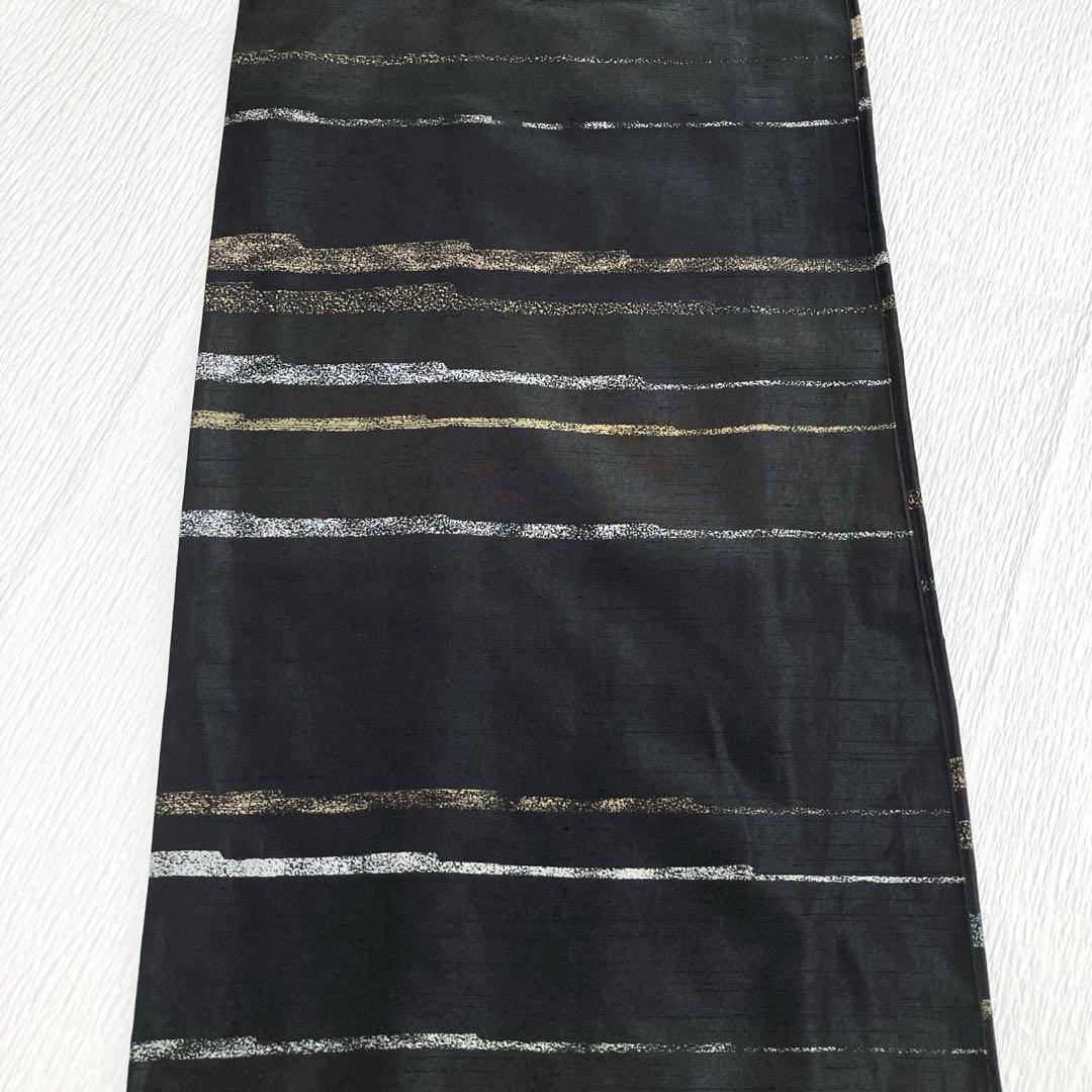 【良品✨】東レシルック　洗える着物　小紋　紬調　黒色　横段　袷　A2