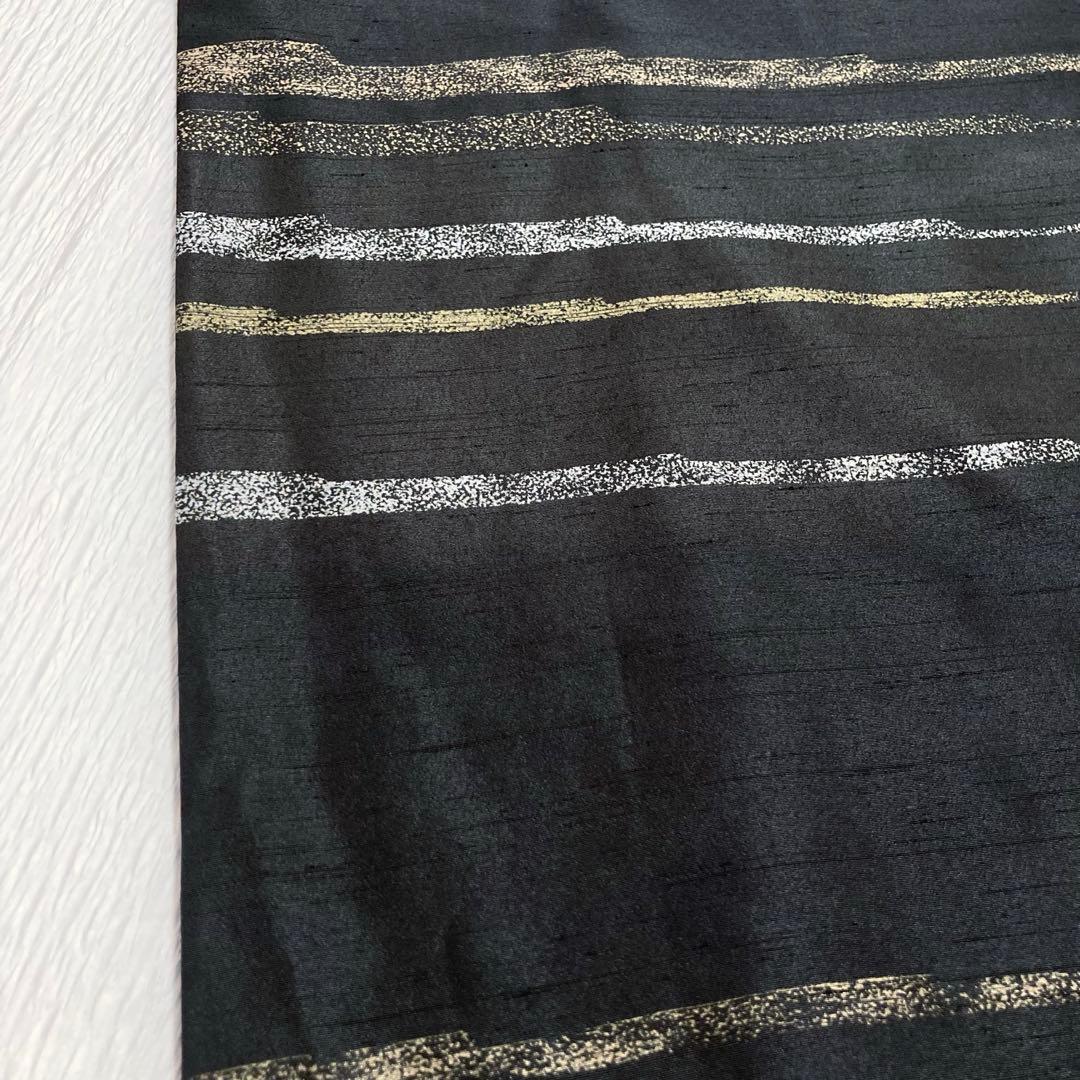 【良品✨】東レシルック　洗える着物　小紋　紬調　黒色　横段　袷　A2