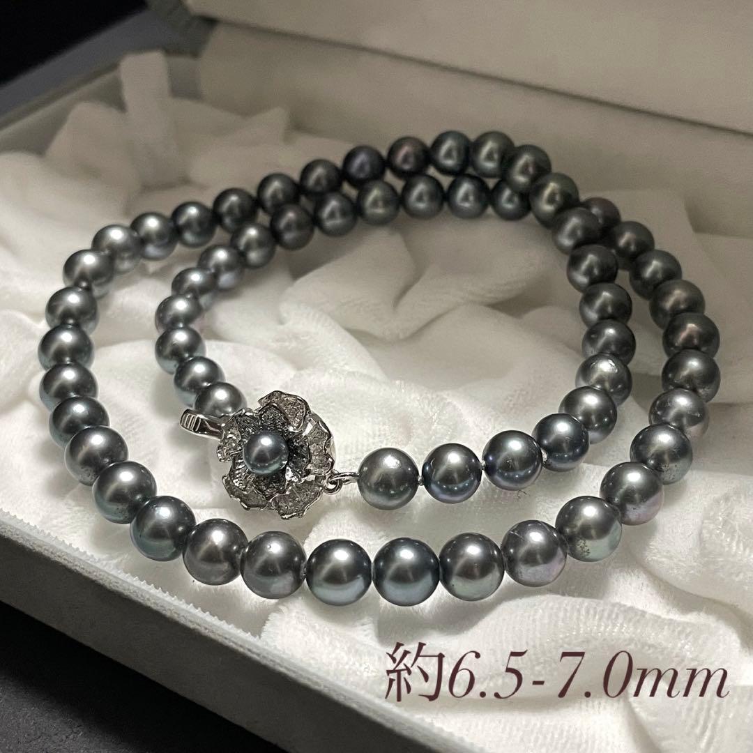 【あこや本真珠✨】ネックレス 6.5-7.0 アコヤパール 黒真珠 シルバー刻印