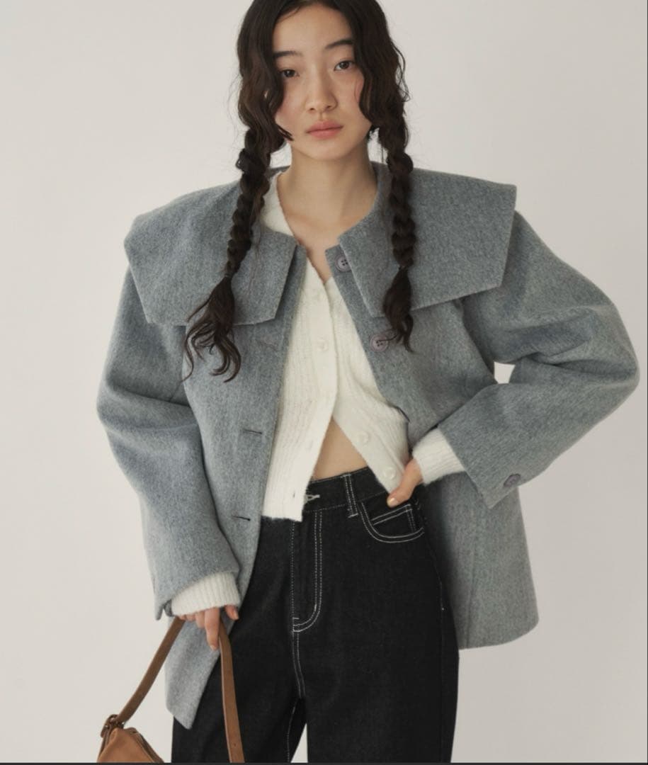 【SALE】GIUNON ビッグカラーコート グレー