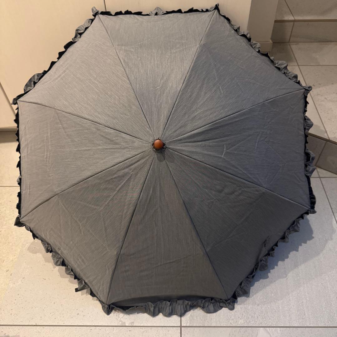 サンバリア100折りたたみ日傘 フリル付き グレー