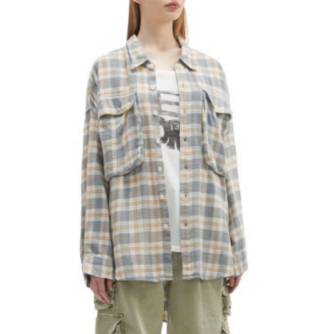 R13 オーバーサイズチェックシャツ XS グレー系