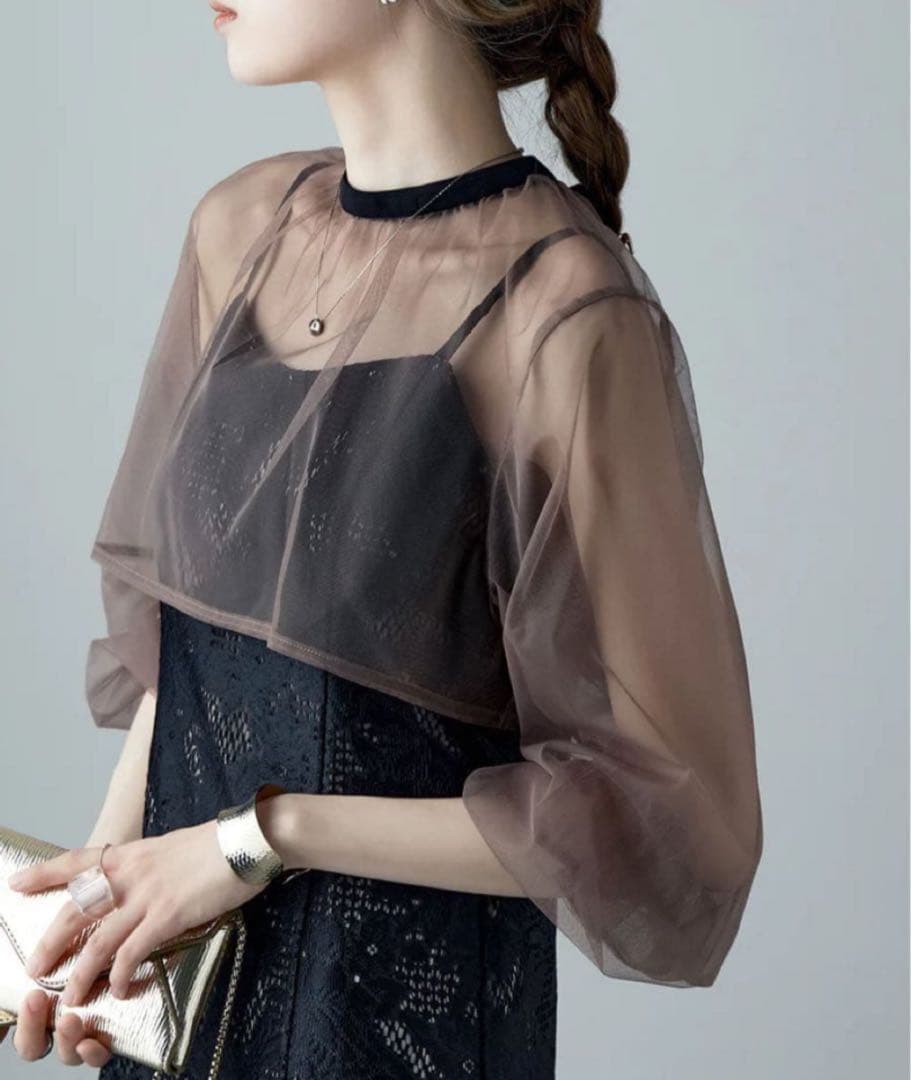 3wayシフォンボレロ&レースキャミドレス 結婚式 ワンピース　Ｌサイズ　黒