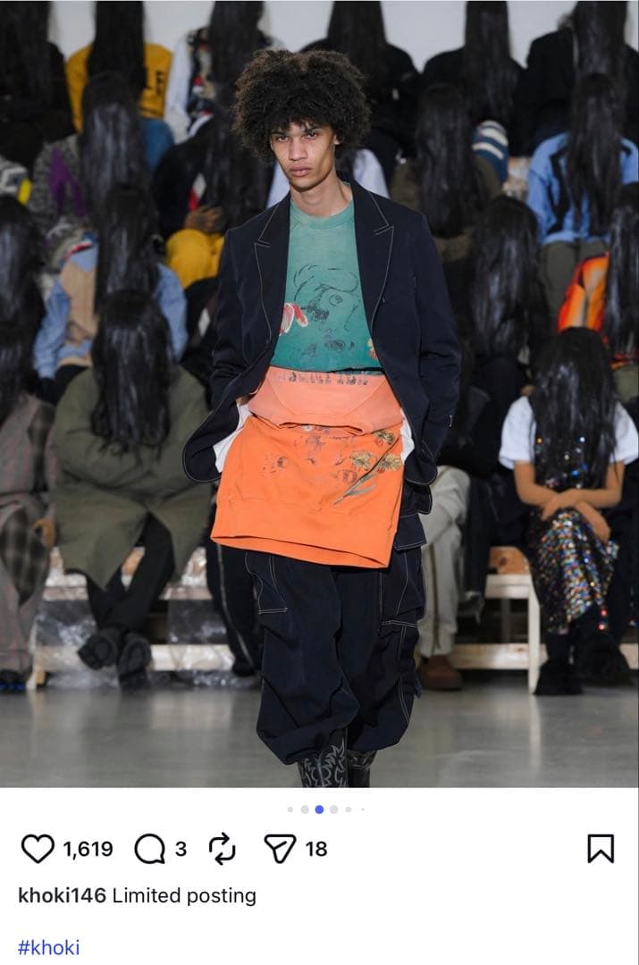 日本製コッキKHOKIウール100%ブラックカーゴパンツ