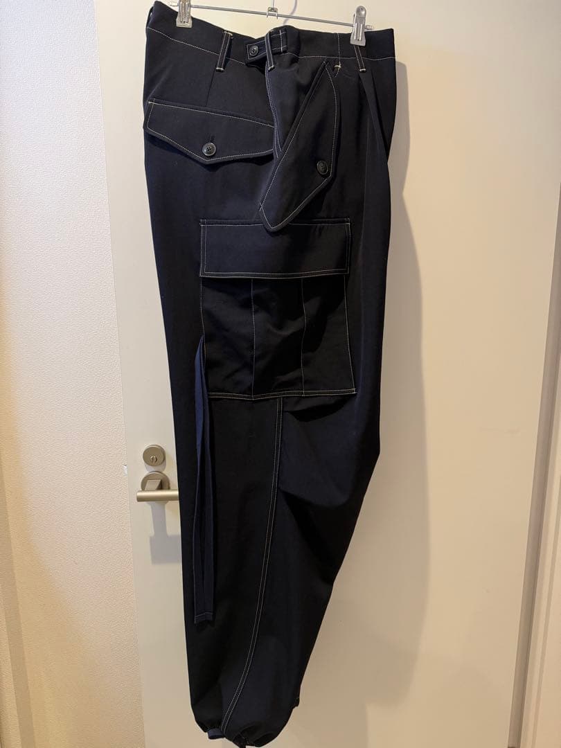 日本製コッキKHOKIウール100%ブラックカーゴパンツ