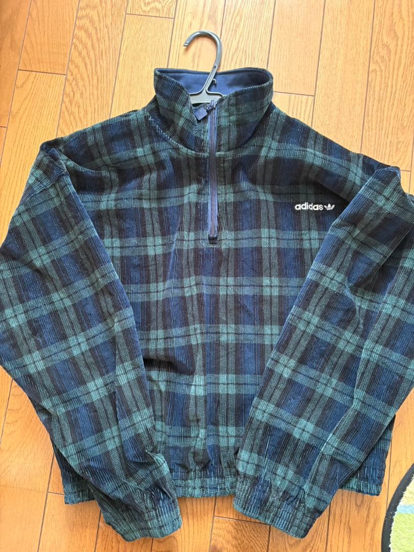 adidas コーデュロイ タータン ハーフジップトップ Lサイズ