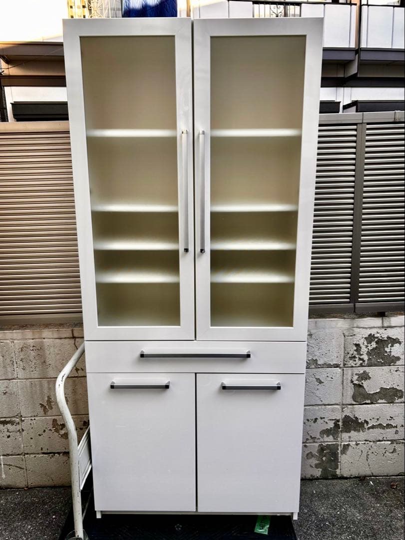 パモウナ エナメル調ホワイト 食器棚 キッチンボード　高さ180 レンジボード