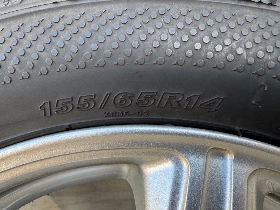 155-65-14アルミホイール付きスタッドレスタイヤ4本セット