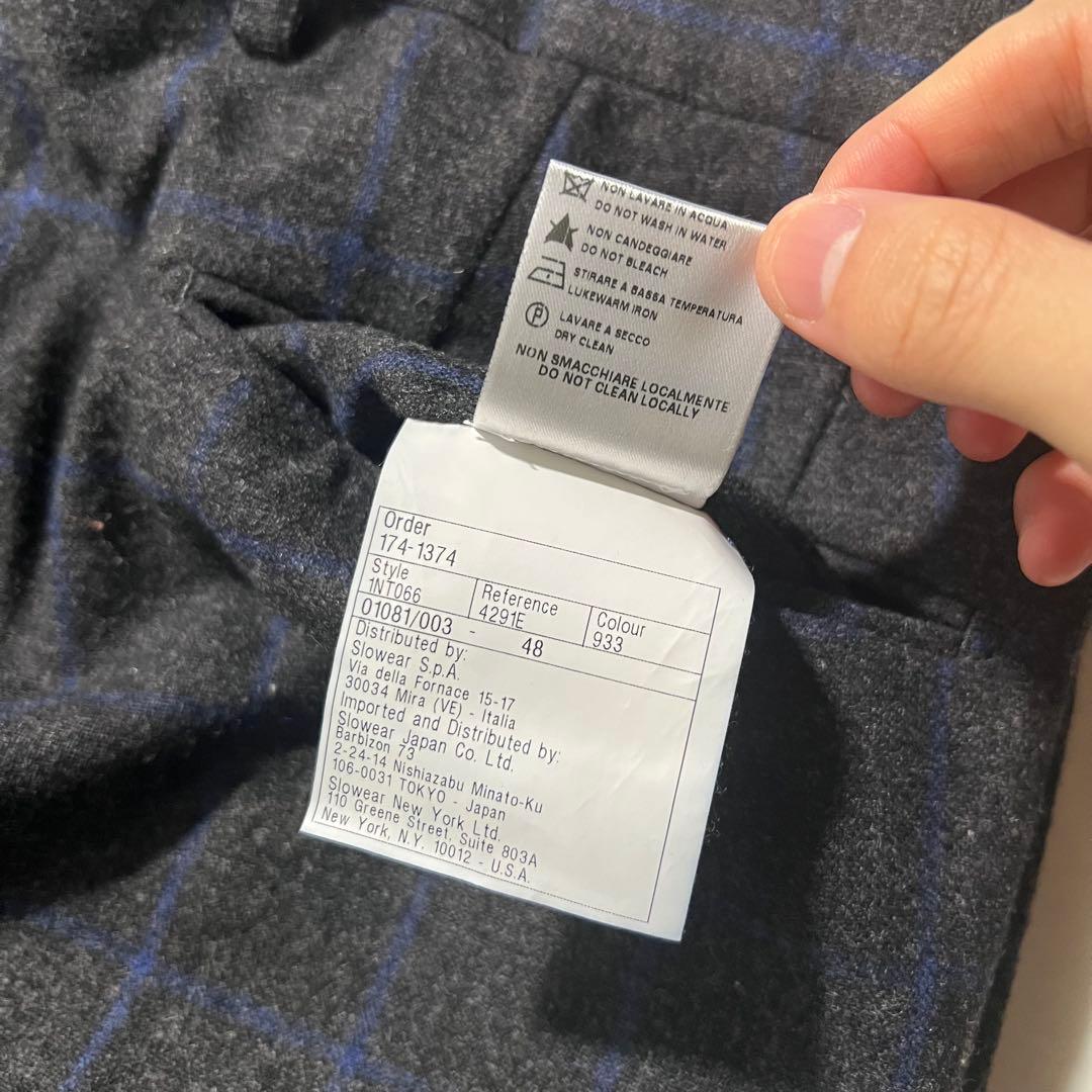 美品 インコテックス ウールスラックス パンツ チェック 48 L グレー系