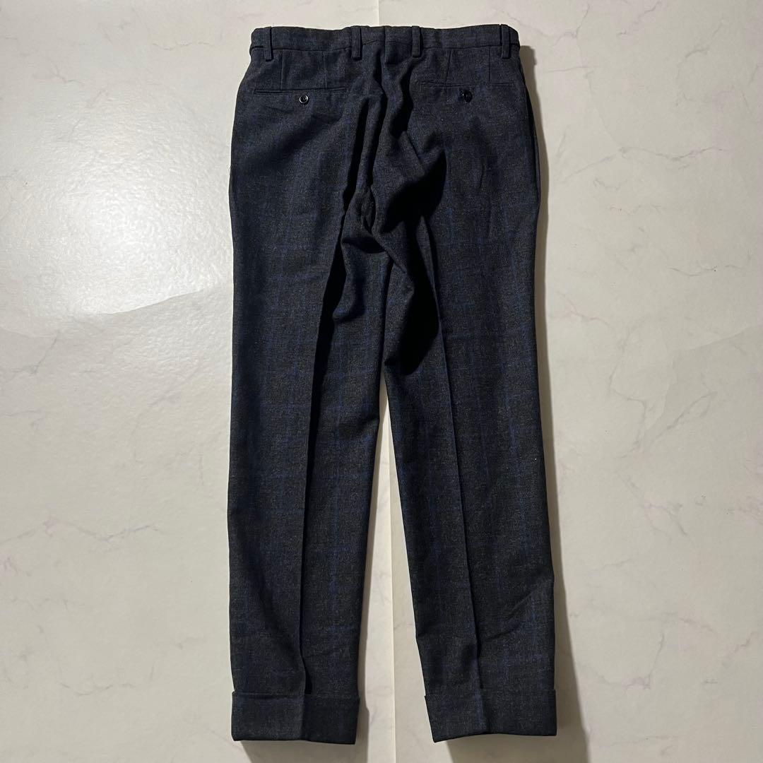 美品 インコテックス ウールスラックス パンツ チェック 48 L グレー系